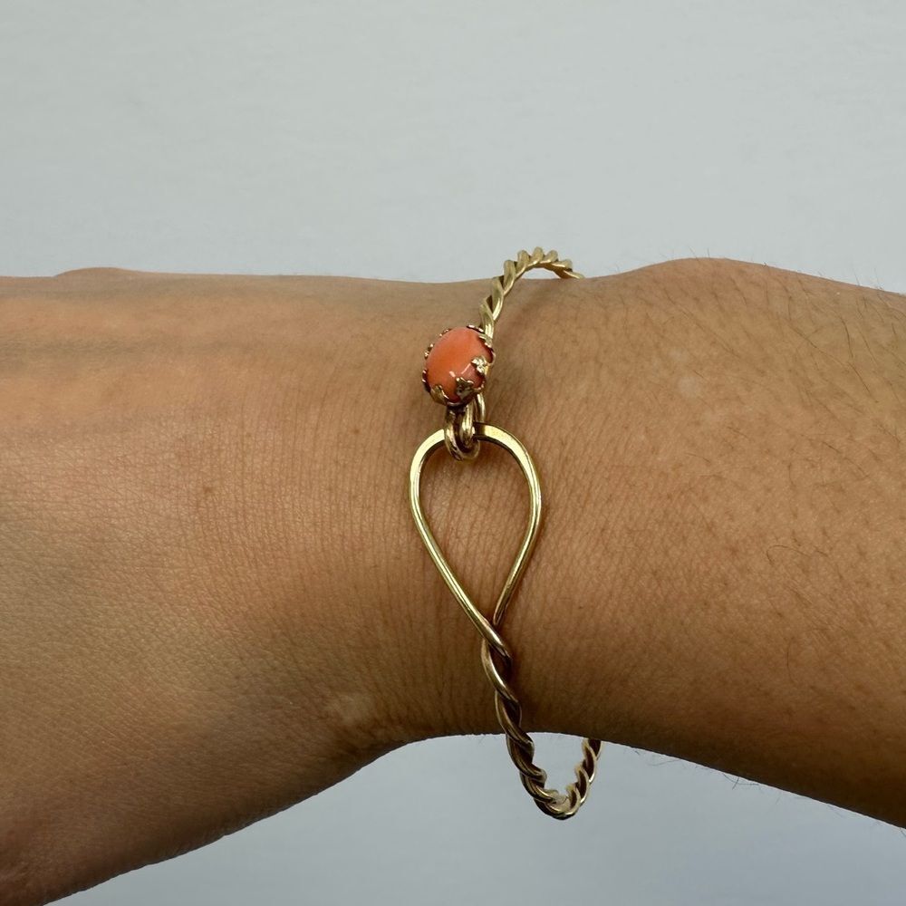 Vintage 12k GF Gold Fill Yellow Cable Rope Bangle Bracelet Angel Skin Coral 7"